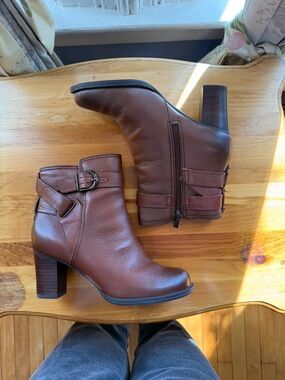 Clarks Brown Leather Buckle Ankle Boots